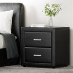 Artiss Bedside Table 2 Drawers Side Table Leather - CADEN Black BFRAME-E-BSIDE-BK