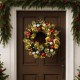 Christabelle 61cm Christmas Wreath with LED Lights Baubles Berries Red Silver Front Door Decora 112_SENJB61