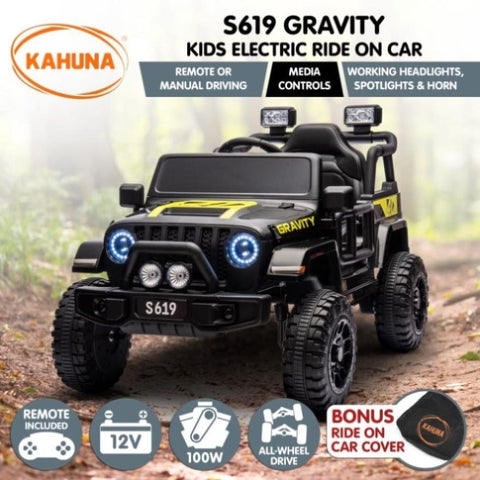 Kahuna S619 Gravity Kids Electric Ride On Car - Black CAR-KAH-S619-BK