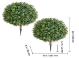Artificial Topiary Boxwood Trees with Ground Spike, 2 Set 559mm Faux Shrubs & Bushes Potted Plants, V952-DDMJCRGXJHYMH3FA0001V0