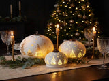 Christabelle 3 White Glass Christmas LED Light Up Spheres Gold Forest Table Decor Xmas Ornament 112_YAN400
