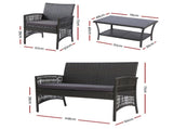 Gardeon 4PCS Outdoor Sofa Set Wicker Harp Chair Table Garden Furniture Grey ODF-RATTAN-HARP-GE-AB
