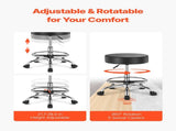 Round Rolling Stool, Leather Rolling Stool with Footrest, 360&deg Swivel Drafting Stool with Thickened V952-YDHSJSYXWKBYJZQ2WV0