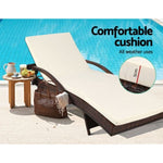 Gardeon Sun Lounge Wicker Lounger Outdoor Furniture Beach Chair Patio Adjustable Cushion Brown FF-LOUNGE-ARM-BR