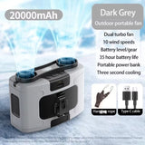 20000mAh Outdoor Portable Waist Fan Hanging Neck Fan Strong Wind with Power Bank LED Lighting for V413-20K-FAN-GREY