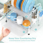 Stainless Steel 2-Tier Dish Drying Rack with Utensil Holder, Cutting Board Holder and Dish Drainer V178-84473