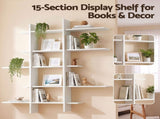 Artiss 15-Section Wall Mounted Display Shelf, Floating Bookshelf for Books and Decor, Extra Thick E1 FUR-S-WALL-04-WH