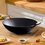 SOGA 32cm Commercial Cast Iron Wok FryPan Fry Pan with Double Handle ZPAI013A