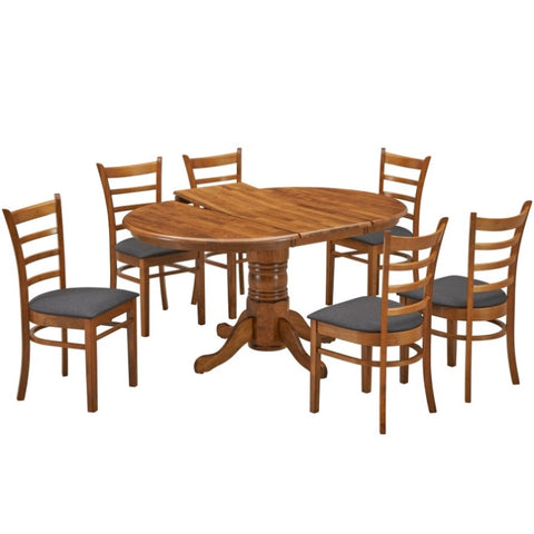 Linaria 7pc Dining Set 150cm Extendable Pedestral Table 6 Timber Chair - Walnut V315-VOD-MACK-7PC-KIT