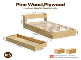 Artiss King Single Bed Frame with 2 Drawers Platform Bed with Headboard Bed Base with USB Ports WBED-F-AURA-KS-WD-AB