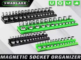 SWANLAKE 4Pc Magnetic Socket Organizer Tray 3/8" 1/4" SAE Metric Socket Holder V465-66116