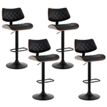 Artiss 4x Bar Stools Kitchen Dining Chairs Gas Lift Stool Wooden Leather Black BA-TW-8095-BKX4