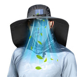 Solar Powered Fan Sun Hat with Neck Flap for Men Wide Brim Outdoor Fishing Hat USB Rechargeable 3 V1366-AZ2-W-14725