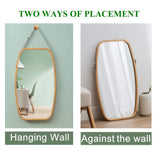 CARLA HOME Hanging Wall Mirror 74x43cm - Solid Bamboo Frame and Adjustable Leather Strap for LSB-36016