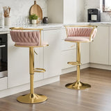 SERENIT Golden Swivel Upholstered Velvet Adjustable Height Counter Stool with Metal Frame Pink V255-SE-GP2312R-PINK