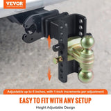 Adjustable Trailer Hitch, 15cm Drop & 11.43cm Rise Hitch Ball Mount with 6.35cm Receiver, Solid V952-SQTQJTCB25221G4VYV0
