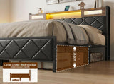 Artiss King Bed Frame with LED Lights and Storage Headboard Charging Station BFRAME-J-MEL-K-BK-AB