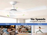 Devanti 52" Ceiling Fan Modern Minimalism 3 Blades 6 Speeds DC Motor Remote CF-C-52NL-3B-BM-WH