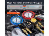 AC Manifold Gauge Set for R134a R404A R1234yf R22 Refrigerant, 4 Way AC Gauge with 1.5m Hoses, V952-JXLMB4TLDSTXOAEMC001V0