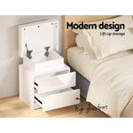 Artiss Bedside Table LED 2 Drawers Lift-up Storage - COLEY White FURNI-O-LED-BS-01-WH