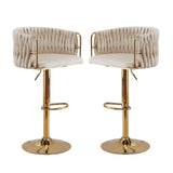 2x Height Adjustable Ivory Swivel Bar Stool Velvet Golden Round Base Barstools Chairs V255-GP1782R-WH