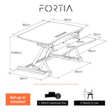 FORTIA Desk Riser 90cm Wide Adjustable Sit to Stand, for Dual Monitor, Keyboard, Laptop, White V219-ADKRISFO96WB