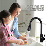 Black Kitchen Faucet, Stainless Steel Pull-Down Sprayer Sink Mixer 2 Spray Modes Kitchen Mixer V1188-MS-227-2416