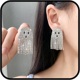 Ghost Earrings For Women, Silvery Dangling Tassel Earring With Cubic Zirconia Lovely Halloween V1188-ZC-DLL-258