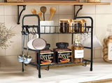 Vintage Coffee Bar Station Organizer Holder Stand with 2-Tier Shelves & 12 Hooks V767-JJ-ZZ1738