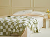 Khaki and White Premium Knitted Checkerboard Throw Blanket - Soft Half-Velvet Fleece V888-ELOSUNG49381