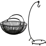 Black Double-Layer Wire Fruit Basket for Kitchen Countertop Storage with Detachable Design V1370-AZ4-16378