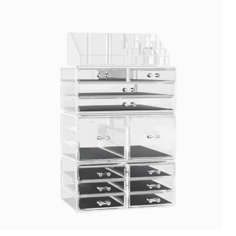 Embellir Makeup Case Acrylic Cosmetic Organizer Storage Box Jewellery Holder CASE-STAND-PLS-12DRAWER-TP