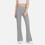 Size L Women's High Waisted Flare Yoga Pants with Side Pockets - Grey Stretch Activewear Pants for V888-ELOSUNG57386-3