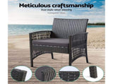 Gardeon 4PCS Outdoor Sofa Set Wicker Harp Chair Table Garden Furniture Grey ODF-RATTAN-HARP-GE-AB