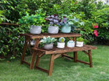 Pine Wood 3pcs Plant Stand Ladder Garden Flower Display V178-66994