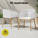 Gardeon 2PC Outdoor Dining Chairs Wicker Chair Patio Furniture Garden Steel White ODF-ROPE-WD-WH-2X