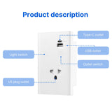 2.4GHz WiFi Wall Touch Light Switch with Type-C USB Power Outlet Neutral Wire Required 1 Way Control V1294-YM0901-HS7880WUS-1