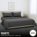 4pc 1000 Thread Count Cotton Rich King Bed Sheet Gift Pack CVC Microfibre Blend in Charcoal CVC-10KS-CH