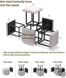 Stool, 5 in 1 Nesting Ottoman Stool with Swivel Casters Stackable Cube Square Sofa Vanity Movable V1107-CS-QFLCCE18