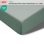 Accessorize 400TC Sage Bamboo Cotton Fitted Sheet 40cm Wall Double V442-HIN-FITTEDS-BAMBOOCOTTON40CM-SAGE-DS