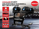 Powertrain 48kg Adjustable Dumbbells Set Home Gym Exercise Free Weights Stand - Blue DMB-BF1-024-2S-BU