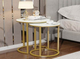 2Pcs Gold Marble Nesting Side End Tables Round Small Stacking Drink Coffee Table V767-JJ-XZ1183