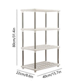 4-Tier Plastic Storage Shelf Unit White Connectable Pantry Shelves 31.4" H x 16.5" W x 8.6" D V1366-AZ2-W-12833