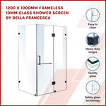 1200 x 1000mm Frameless 10mm Glass Shower Screen By Della Francesca V63-831181