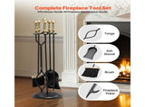 Fireplace Tool Set, 5 PCS Tool Set and Holder with Five-Prong Stand, Tongs, Ash Shovel, Brush, V952-BLGJTJ5JTWZGPZ6MX001V0