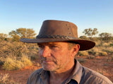 JACARU Full Grain Kangaroo Leather Breeze Cooler Hat Oil Skin Mesh Vent Outback - Brown V563-J-1150-BRN-S