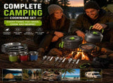 Green Camping Cookware Set for 23 People Portable Outdoor Cooking Pot, Frying Pan & 1.1L Kettle V888-ELOSUNG54631