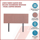 Linen Fabric Queen Bed Deluxe Headboard Bedhead - Pearl Copper Brown V63-839531