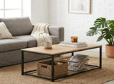 CARLA HOME Modern Rustic Coffee Table - Wood Top Metal Frame - Brown - Steel - Modern Coffee Table V178-36423