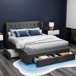 Artiss Bed Frame Queen Size with 4 Drawers Charcoal MILA BFRAME-F-MILA-Q-CHA-ABC